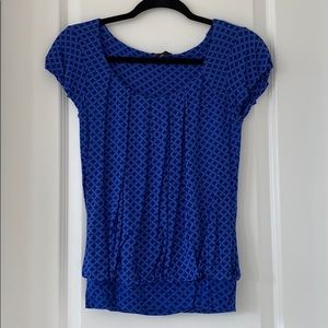 BANANA REPUBLIC Blue Geometric Print Capped Short Sleeves Bubble Hem Top Size XS